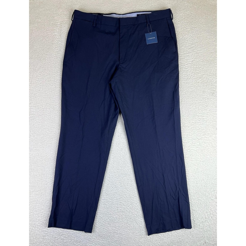 Lands' End Pants Mens 36x30 Blue‎ Traditional Fit Wool Dress Trouser Flannel NEW